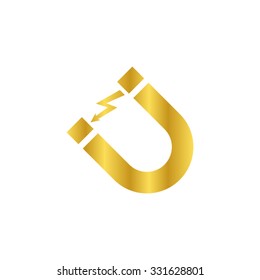 Attention magnet sign - gold vector icon