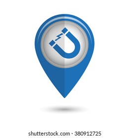 Attention magnet sign - vector icon;  blue map pointer