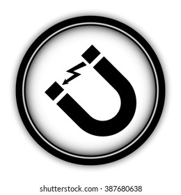 Attention magnet sign - vector icon; round  button with shadow
