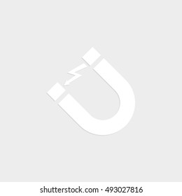 Attention magnet sign - white vector  icon with shadow