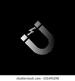 Attention magnet sign - white vector icon;  halftone illustration
