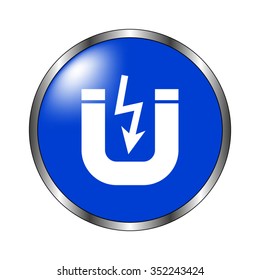 Attention magnet - vector icon on the blue button