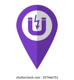 Attention magnet - vector icon;  violet map pointer