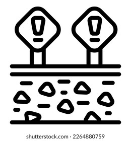 Atención microplástica de la contaminación de los iconos vector de contorno. Comida terrestre. Diagrama de mar