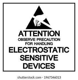 Achtung: Vorsicht bei der Handhabung von Zeichen für elektrostatische sensible Geräte, Vektorgrafik einzeln auf weißem Hintergrund .EPS10