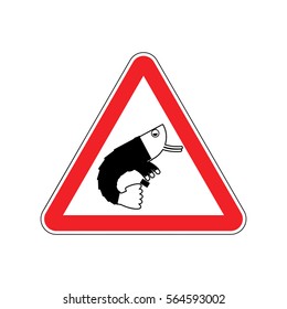 Attention office plankton. Dangers of red road sign. clerk Caution