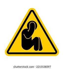 Attention panic sign. No Scared man holding his head. Yellow triangle road sign.