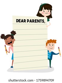 Atención, padres. Ilustración vectorial.
Esta es una ilustración plana de los anuncios. Puede utilizarse en jardines de infancia o en la escuela primaria.
