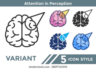 Attention in Perception icon for illustrating focused awareness systems, selective attention processing, and perception concentration concepts. Line, Filled, Color, Dualtone style.