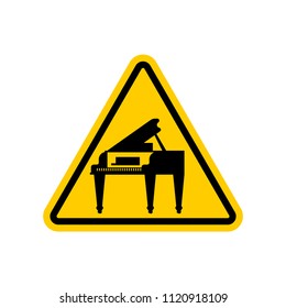 Attention piano. Yellow prohibitory triangular road sign. Caution Music Vector illustration