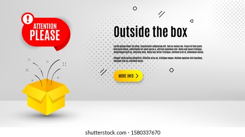 Attention please badge. Abstract background. Warning chat bubble icon. Special offer label. Outside the box concept. Banner with offer badge. Vector