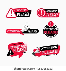 Attention please badges important message warning frame vector illustration