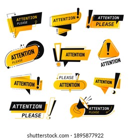 Attention please, banners and labels with caution