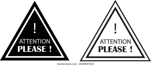 Attention please bubble black flat, outline icon set. Vectors danger warning and important message or exclamation mark signs. Announcement information symbols for business and marketing, advertising.