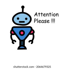 Attention Please by Robot Doodle Cartoon with Text for Shirt Poster Gift Card Cover or Logo Freestyle Drawing 