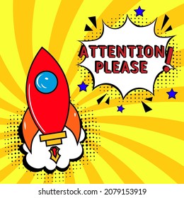 Attention please! in comic pop art style. Attention please! brainy game word. Comic book explosion with text Attention please! Vector bright cartoon illustration in retro pop art style. 