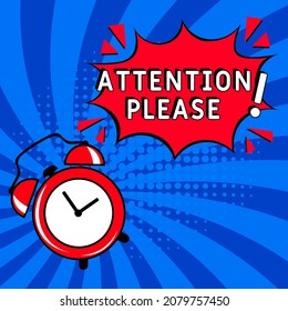 Attention please! in comic pop art style. Attention please! brainy game word. Comic book explosion with text Attention please! Vector bright cartoon illustration in retro pop art style. 