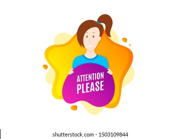 Attention please. Cut out people badge. Special offer sign. Important information symbol. Dynamic shape offer. Attention please text. Cut out people dynamic banner. Worker person badge. Vector