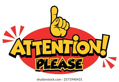 Attention please. Finger up gesture, sign important notice. Vector on transparent background