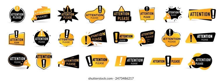 Atención, por favor, información importante, señales e insignias