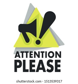 Attention Please, Isolated Icon With Megaphone And Exclamation Mark Vector. Loudspeaker Or Bullhorn And Triangle, Important Announcement Logo. Business, Marketing And Advertising Promo Emblem