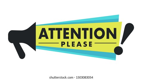 Attention Please Isolated Icon Vector, Important Announcement, Megaphone. Warning Or Caution Sign, Alert And Risk Emblem Or Logo, Notification Or Info. Bullhorn Or Loudspeaker And Exclamation Mark