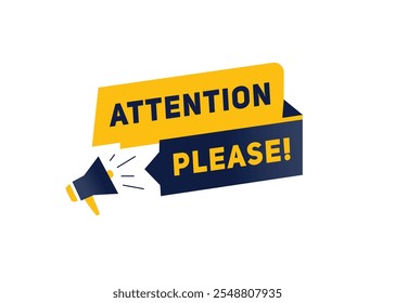 Attention please label or tag, vector banner element. modern design with megaphone.