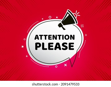 Attention please with loudspeaker in speech bubble.
