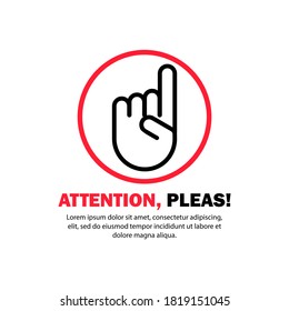 Attention please. Pointing finger. New idea. Vector on isolated white background. EPS 10