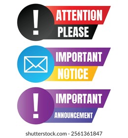 Attention please sign banner design, Pay attention social media post vector, Attention please notice illustration sign