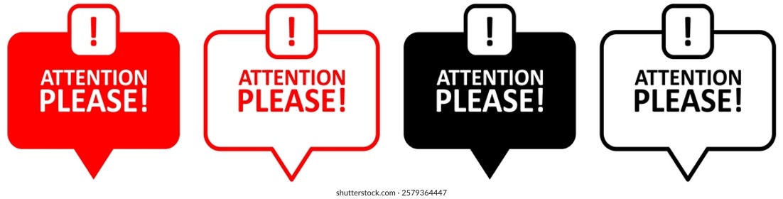 Attention please sign banner design, Pay attention social media post vector, Attention please notice illustration sign