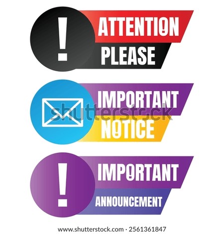 Attention please sign banner design, Pay attention social media post vector, Attention please notice illustration sign