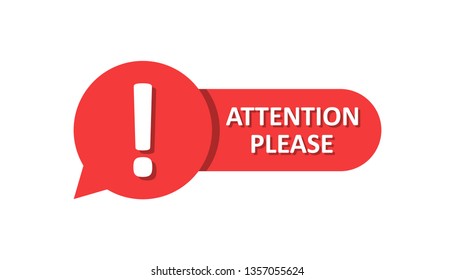 Attention please sign icon in flat style. Warning information vector illustration on white isolated background. Exclamation business concept.