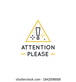 Attention Please sign isolated on white background. Linear label for social media, web design. Vector illustration