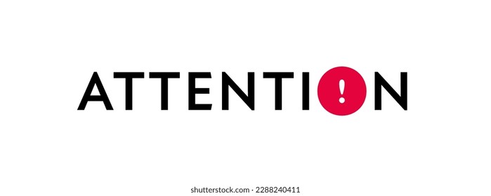 Achtung, bitte unterschreiben. Moderne Vektorgrafik. Text mit Ausrufezeichen in rotem Kreis, einzeln auf weißem Hintergrund. Design für Banner, Poster, Web