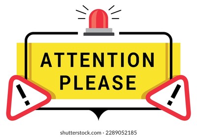 Attention please speech bubble with flasher and exclamation point sign banner vector flat illustration. Important message warning announcement beware careful information danger alert advise