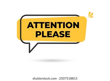Atención por favor, icono de signo de burbuja de discurso, Anuncio de etiqueta de esquema de advertencia de peligro, Plantilla de mensaje importante. Advertencia de peligro Iniciar sesión de atención una burbuja de discurso. Icono de signo de exclamación.