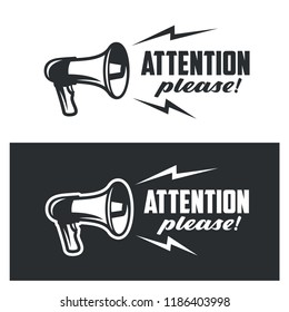 Attention please symbols set on white and dark background. Monochrome commercial banner poster warning sign. Vector illustration.