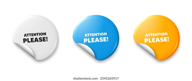 Attention please tag. Price tag sticker with offer message. Special offer sign. Important information symbol. Sticker tag banners. Discount label badge. Vector