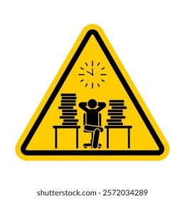 Attention Procrastination sign. Caution of putting things off until later. A man sits in a chair and puts things off until later. Yellow road sign