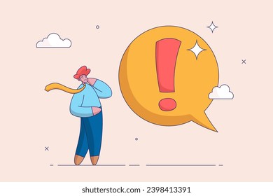 Attention or punctuation concept. Big exclamation mark for important information, answer or resolve problem, solution or risk warning, business people thinking on big problem exclamation point.