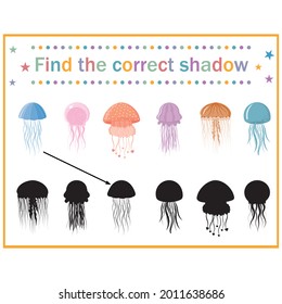 attention puzzle game for children with jellyfish, color vector illustration