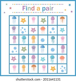 attention puzzle game for children with jellyfish, color vector illustration