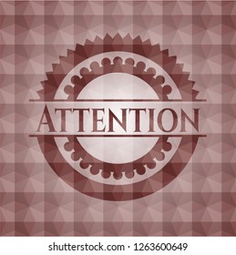 Attention red seamless emblem with geometric pattern background.