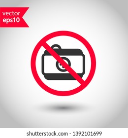 Attention, restriction, danger no camera icon. Camera prohibited vector icon, forbidden photo camera vector sign, do not use camera icon, warning no photography, caution no snapshots icon. 