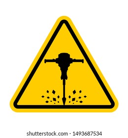 Attention Roadworks. Caution Jackhammer. Yellow triangle road sign