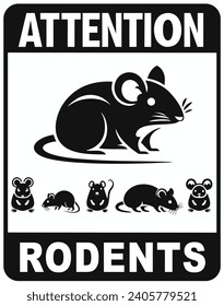 Attention, rodents. Information vector pictogram notifying people about the invasion of mouse-like pests