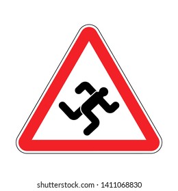 Attention Running man. Warning red road sign chaser. Caution Runner
