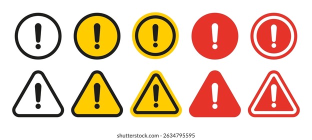 Attention safety warning vector symbol for risk management. Hazard caution sign for danger alerts. Exclamation mark icon set vector illustration.