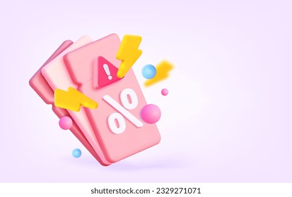 Attention sale. Flash sale template. The concept of an important promotion. Liquidation of goods. Coupons with percentage sign for advertising and marketing. 3d vector illustration.